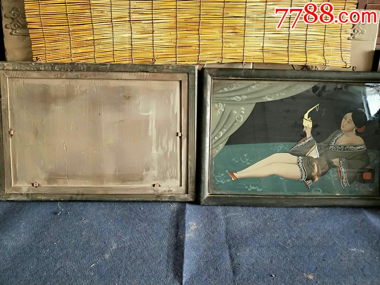 精品仕女图玻璃画一幅,此画画工人物精细逼真,全品包老[咖啡[咖啡]春