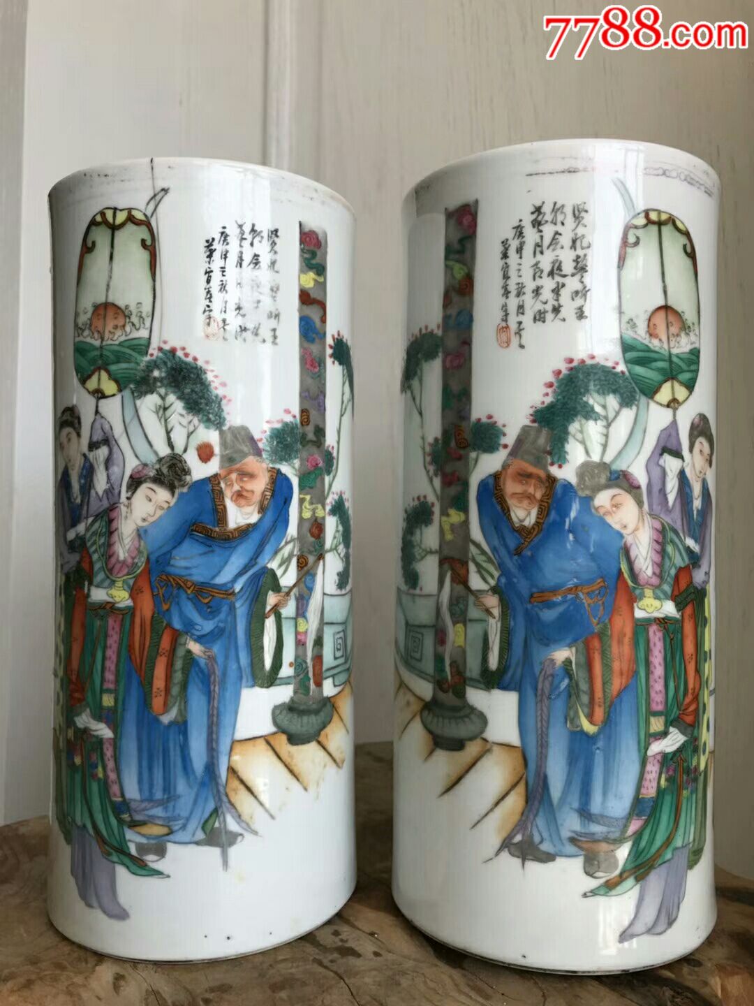 清,江西叶宜春粉彩帽筒对