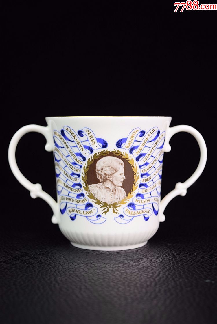 欧美古董收藏品英国皇家道尔顿出品撒切尔首相执政纪念瓷杯摆件