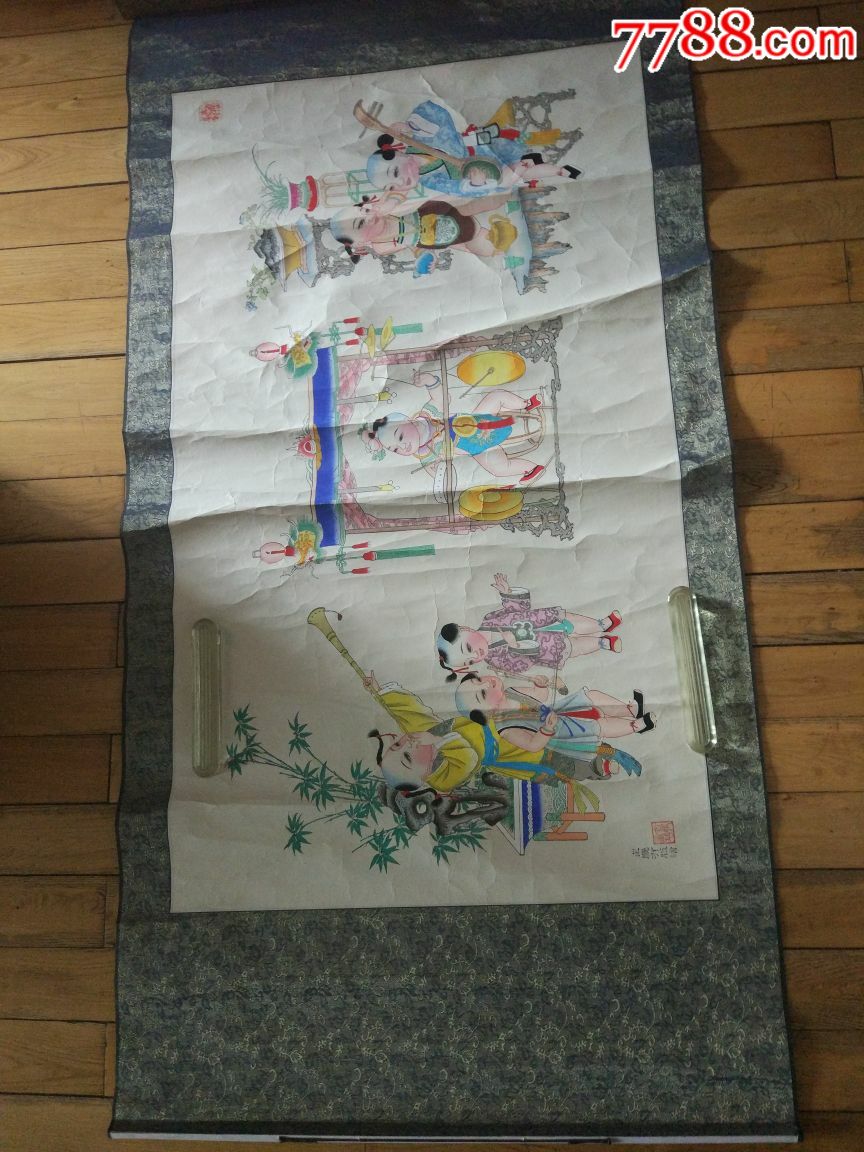 玉成号画社古一张精品木板彩绘娃娃图年画【有古一张画社和霍庆有版绘