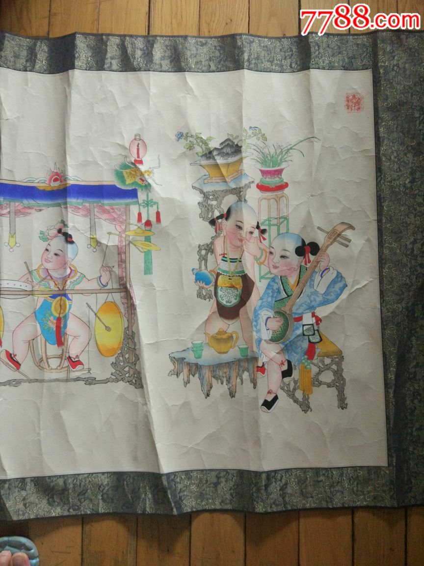 玉成号画社古一张精品木板彩绘娃娃图年画【有古一张画社和霍庆有版绘