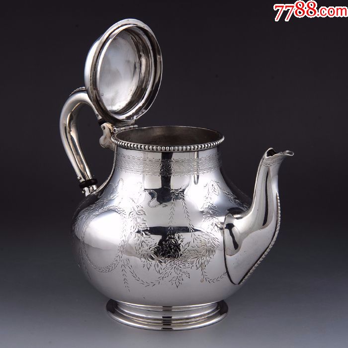 160年历史约610克英国925银雕花茶壶全美品西洋古董银器