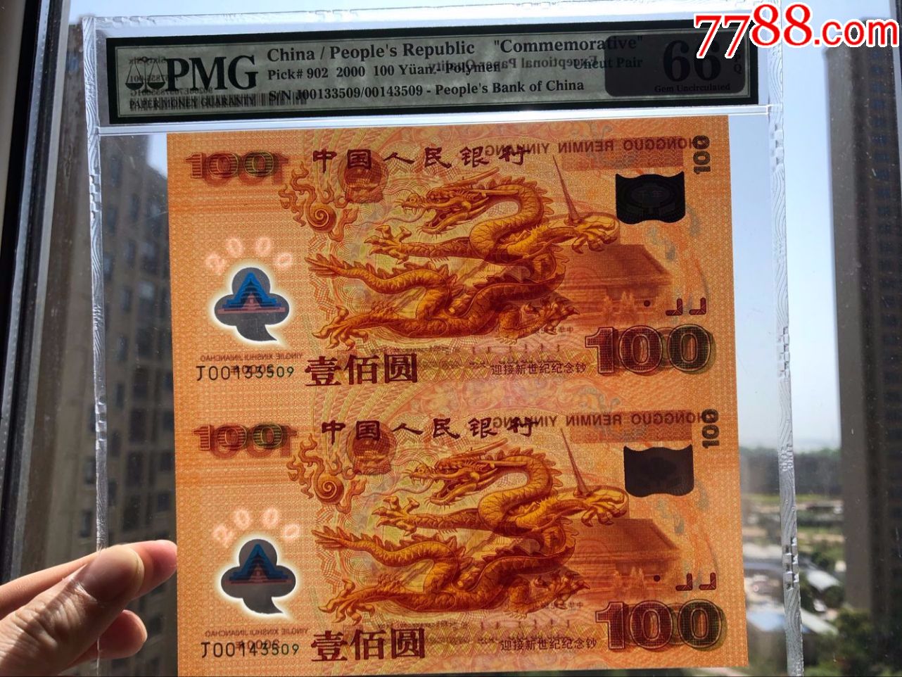 千禧年双龙钞pmg评级66分