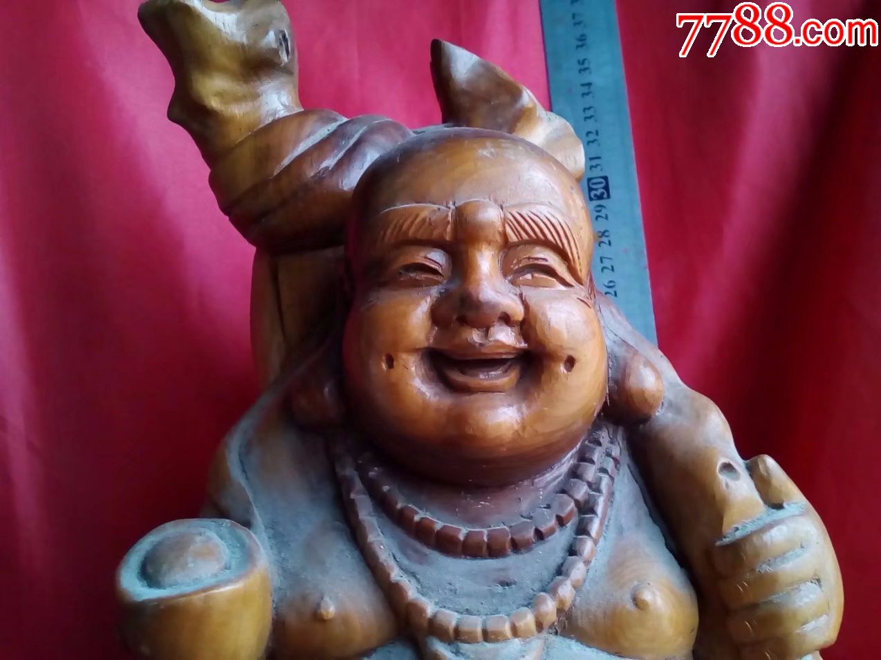 8斤重,保真好木材手工雕刻人物弥勒佛雕像摆件招财布袋笑佛