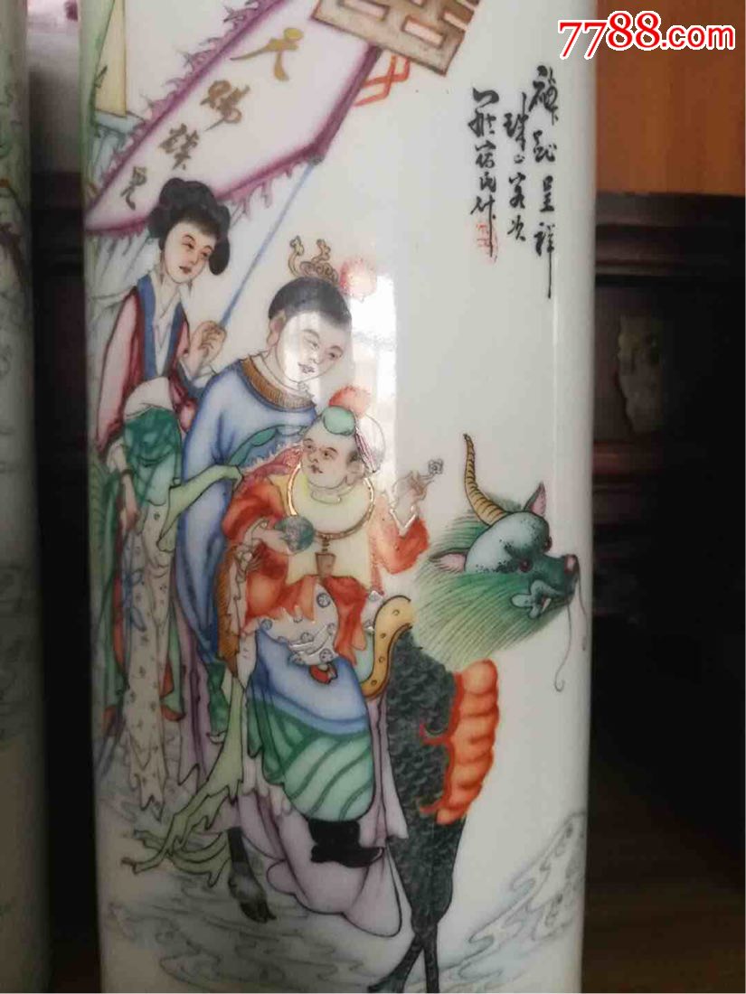 民国罗宿氏人物帽筒一对