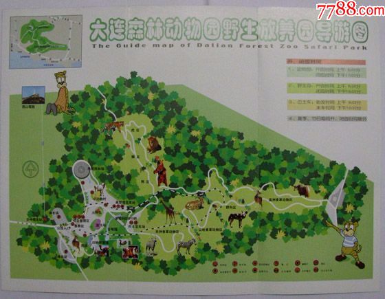 辽宁大连森林动物园野生放养园导游图-早期旅游观光导游图甩卖-实拍