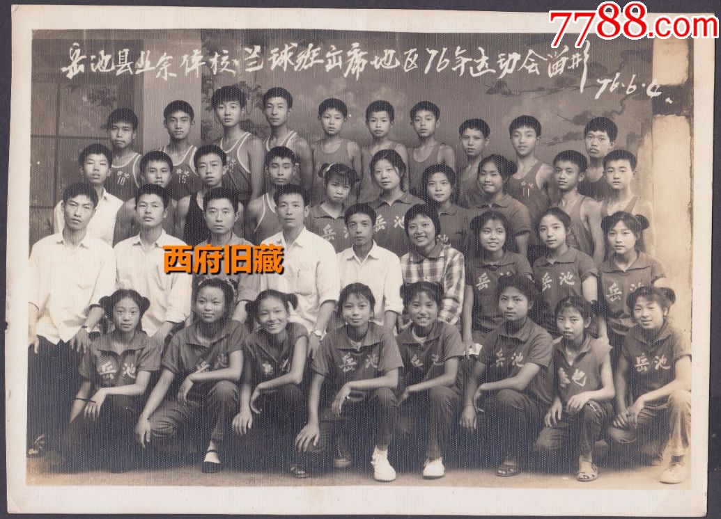 岳池县老照片,岳池县体校篮球班出席地区1976年运动会合影留念