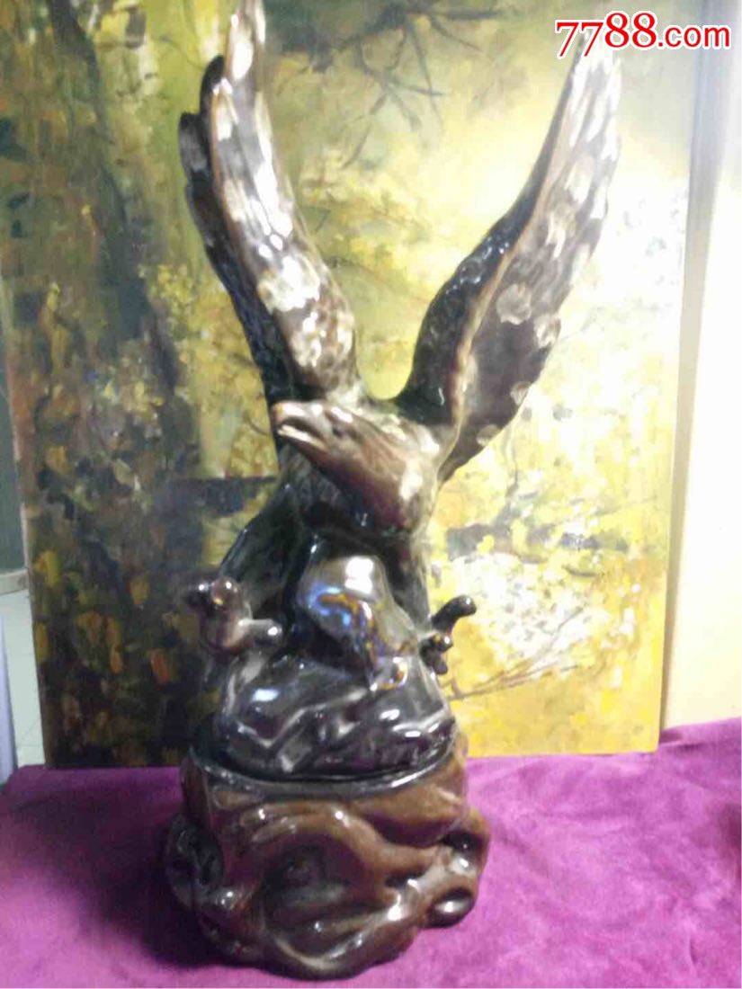 七八十年代窑变釉雄鹰展翅摆件