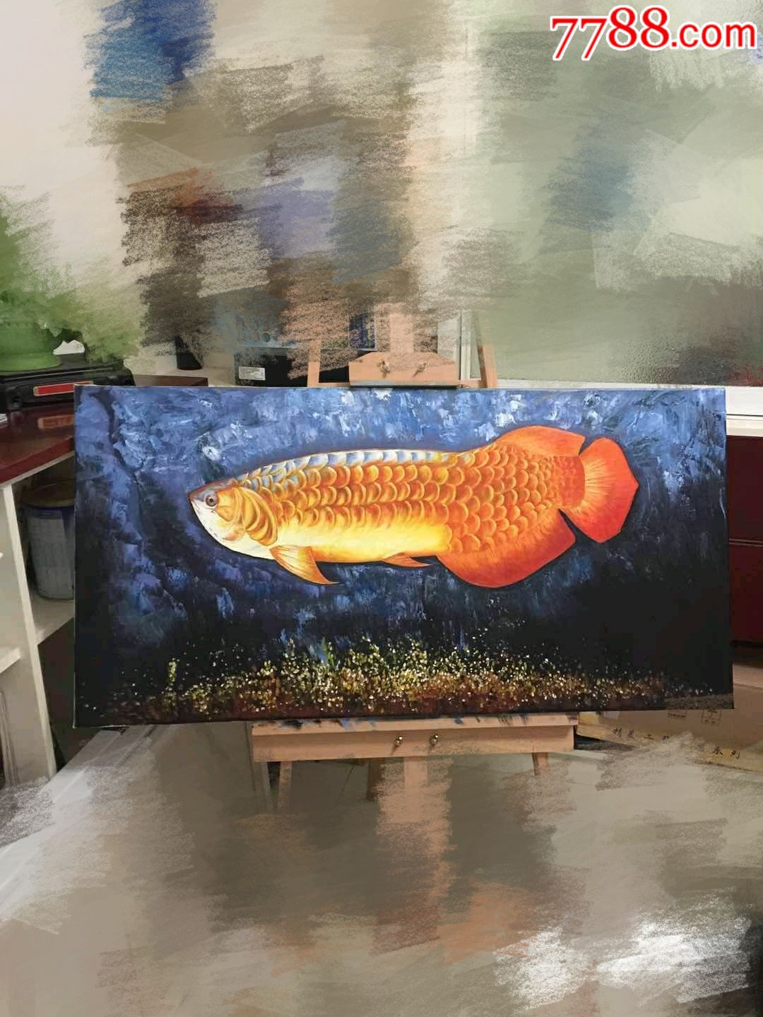 手绘油画金龙鱼