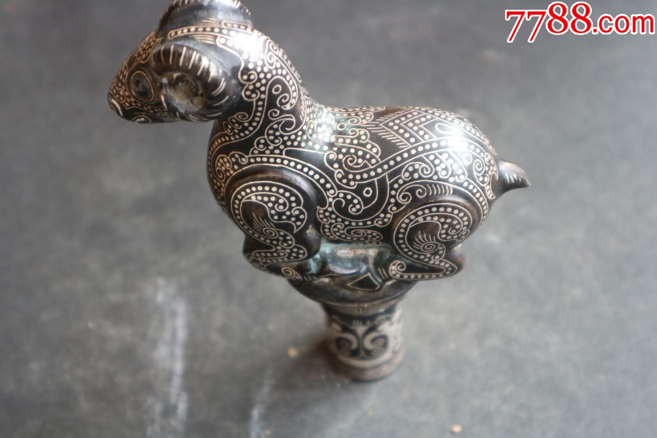 青铜错银羊纹杖首!-铜杂件-7788铜器收藏