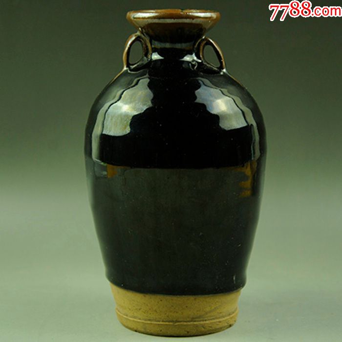 磁州窑黑釉瓷双耳瓶老瓷器老花瓶包老包真古董古玩收藏品陈设摆件