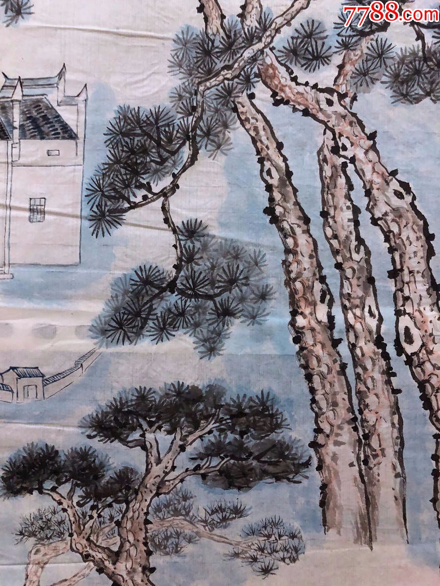 90年代手绘真迹【杨炯】国画,65,工笔写意花鸟画,松树