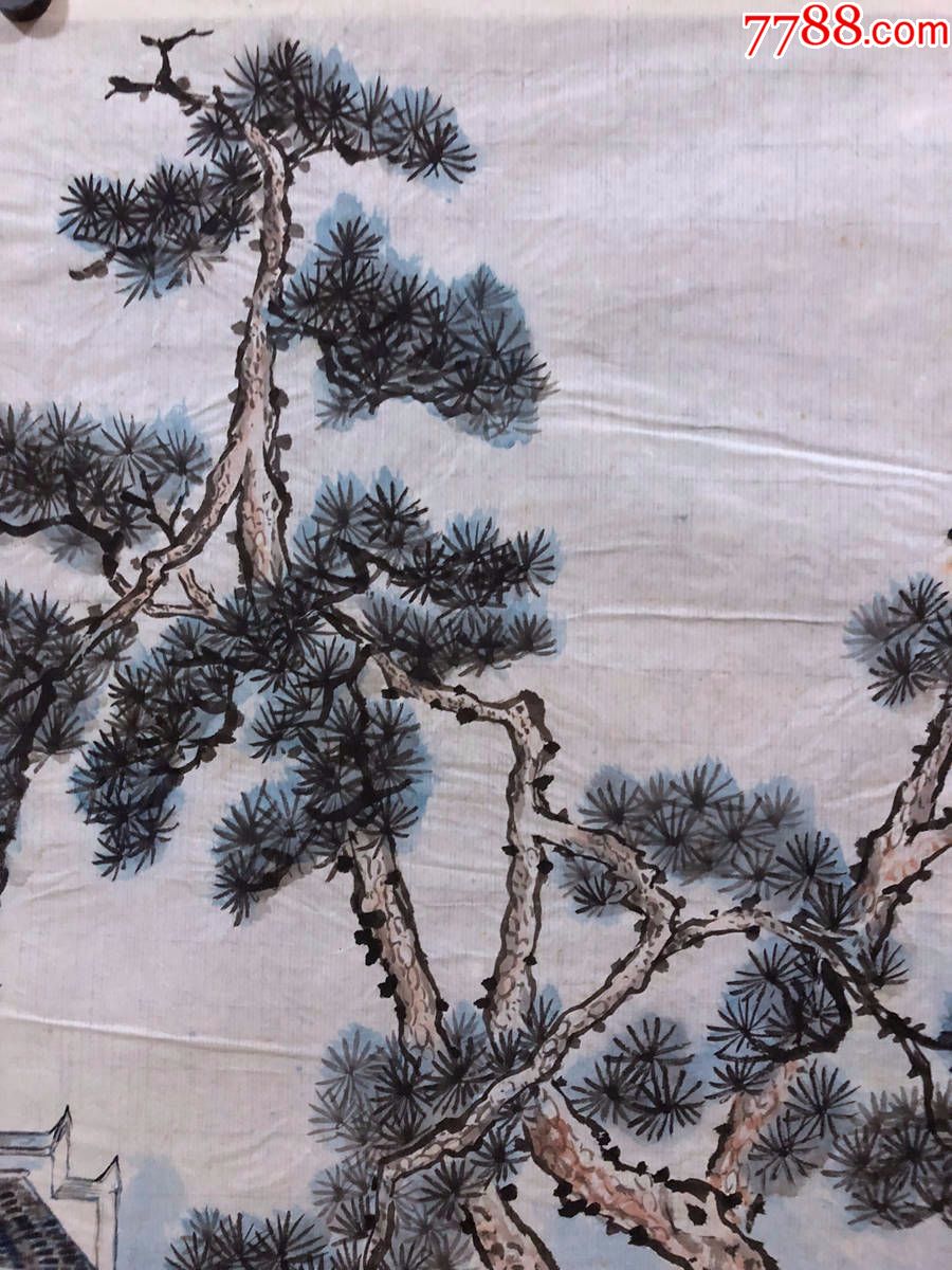 90年代手绘真迹【杨炯】国画,65,工笔写意花鸟画,松树