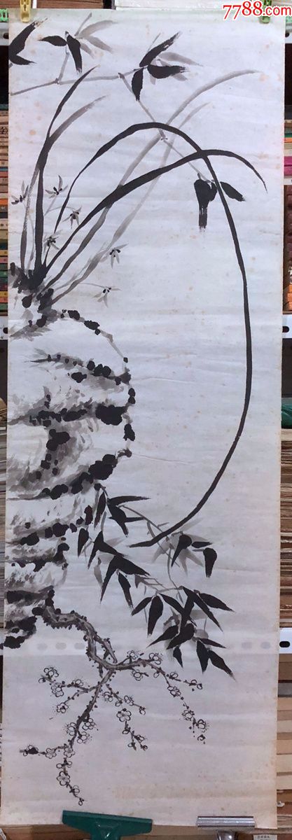 90年代手绘真迹【杨炯】国画,84,工笔写意花鸟画,兰梅