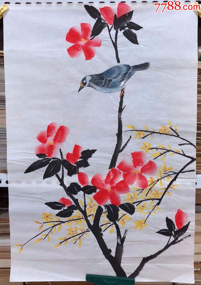 90年代手绘真迹【杨炯】国画,103,工笔写意花鸟画