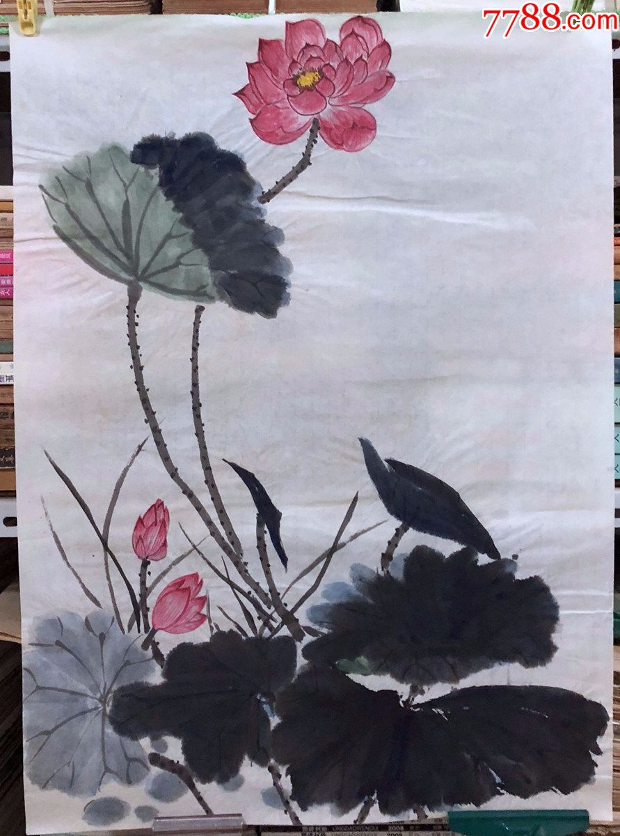 90年代手绘真迹【杨炯】国画,126,工笔写意花鸟画,荷花