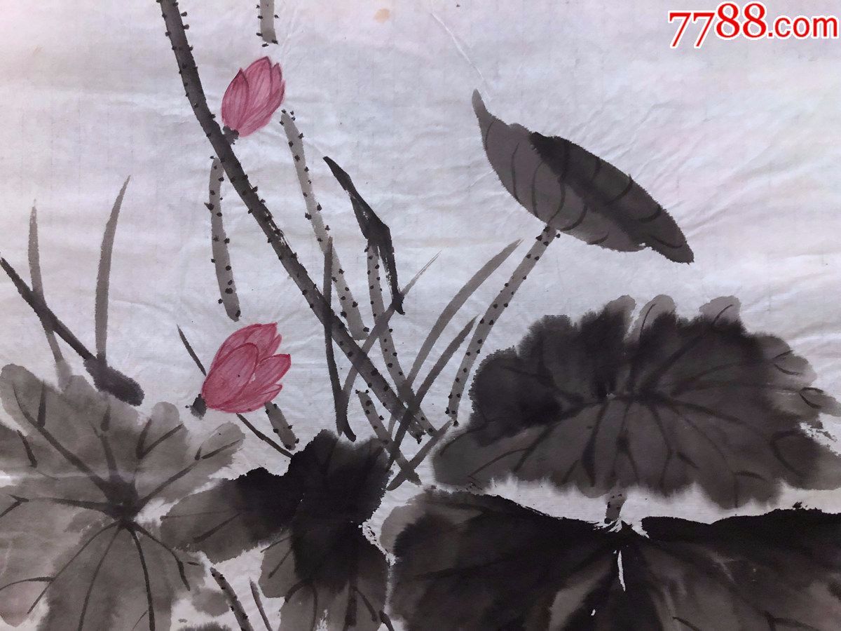 90年代手绘真迹【杨炯】国画,136,工笔写意花鸟画,荷花_花鸟国画原作