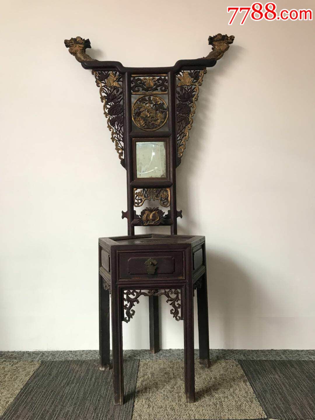 清代时期金彩绘脸盆架榆木