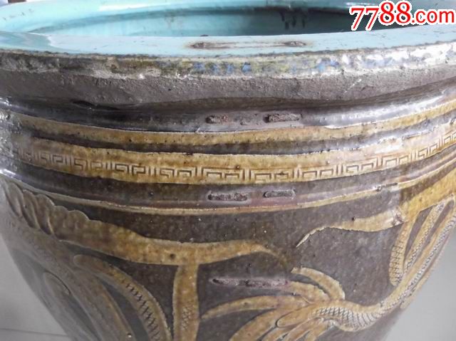 民国纯手工双龙内青釉鱼缸水缸画缸漂亮包真包邮