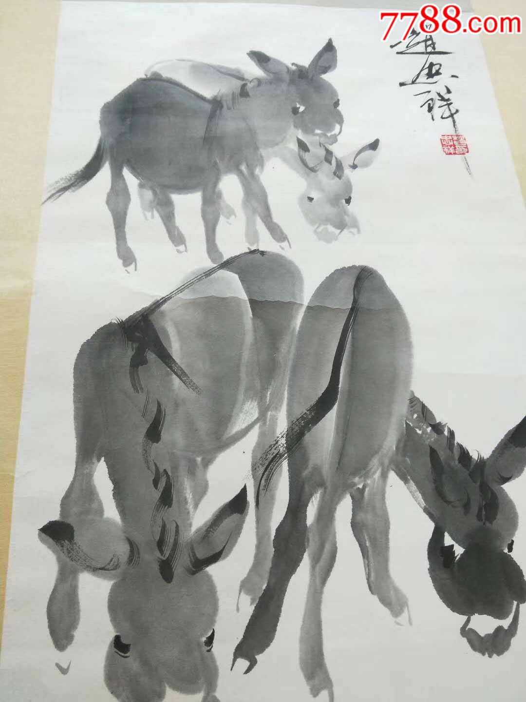 中*主持人赵忠祥手绘水墨画,三尺竖幅国画,走兽画驴图.