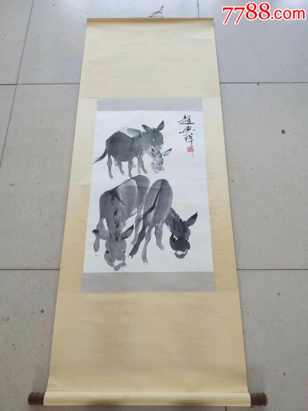 中*主持人赵忠祥手绘水墨画,三尺竖幅国画,走兽画驴图._价格720.