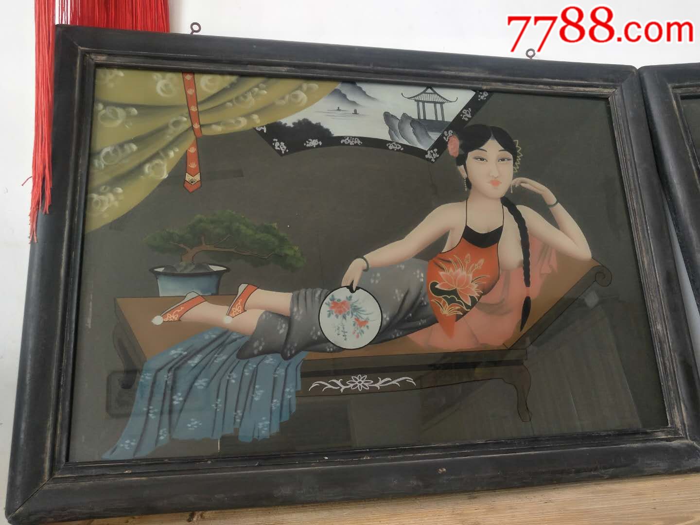 清代精品南木玻璃画睡美人一对