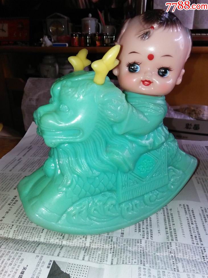 稀少美品萌萌哒骑龙响铃不倒翁娃娃—绿色