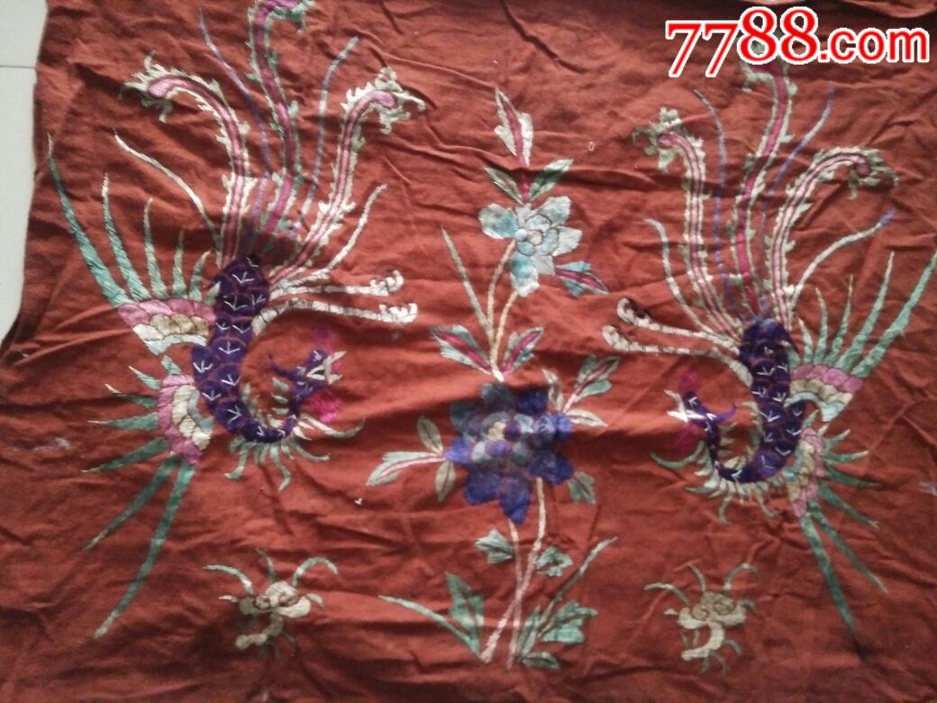 清代刺绣桌围一对凤凰82/80