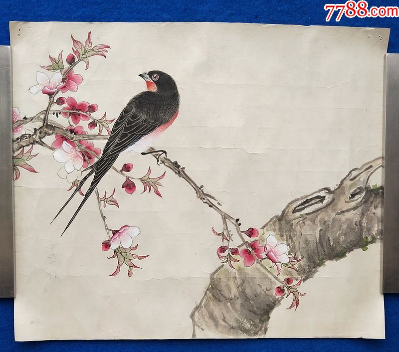 桃花燕子(32x27厘米)工笔