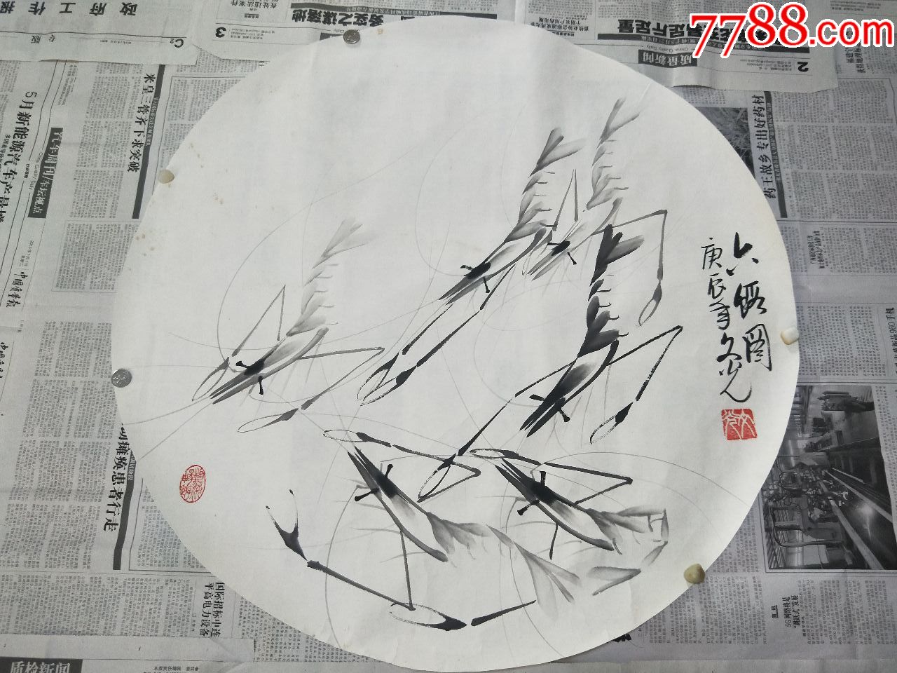 中国美协当代书画名家张文光精美大写意画作《六虾图》