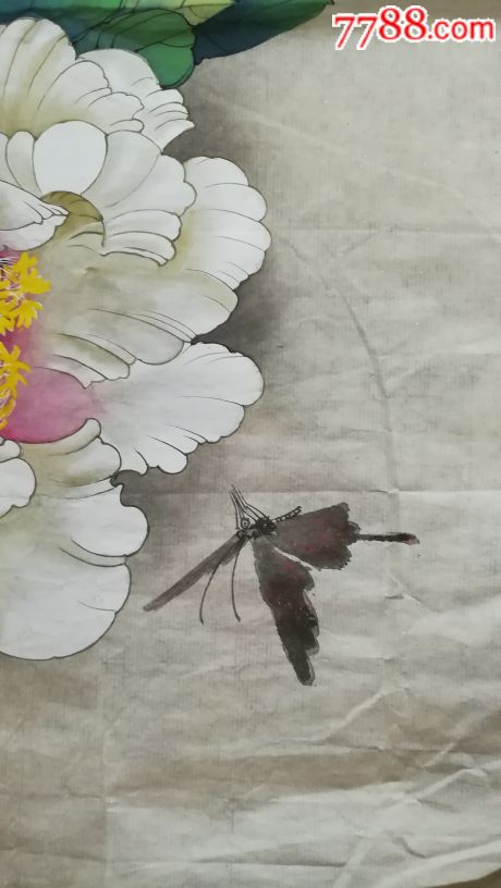 花卉画原画,工笔重彩画法,九十年代(20世纪,四尺138*69,未装裱,宣纸