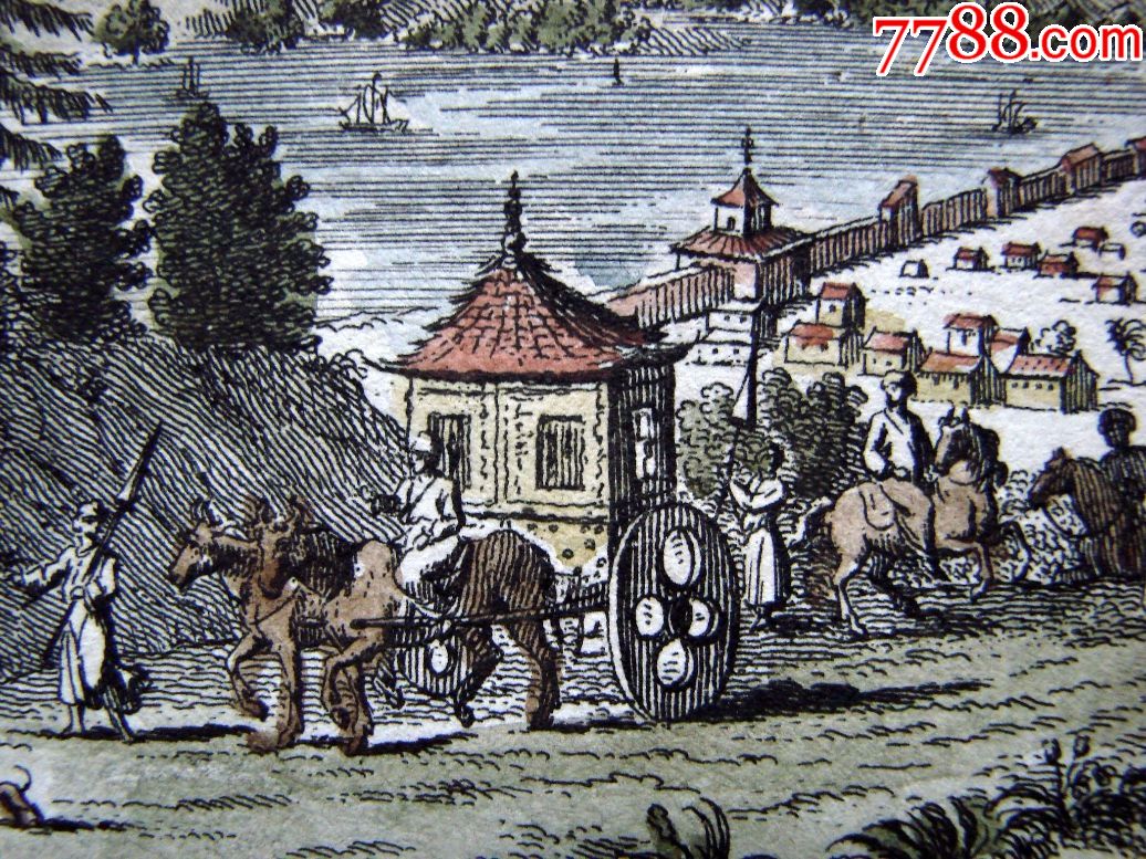 1749年版中国题材"彩色铜版画"——《福州府》手工上色28x24cm