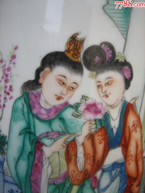 古玩瓷器精品民国名家胡义成手绘大人物帽筒一对敢于花卉比美瓷器