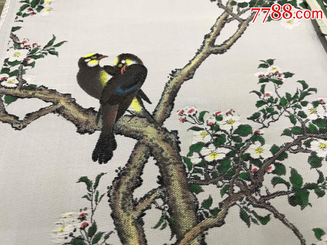 《花鸟丝织画四条屏一套》杭州都锦生丝织厂27x92公分9品