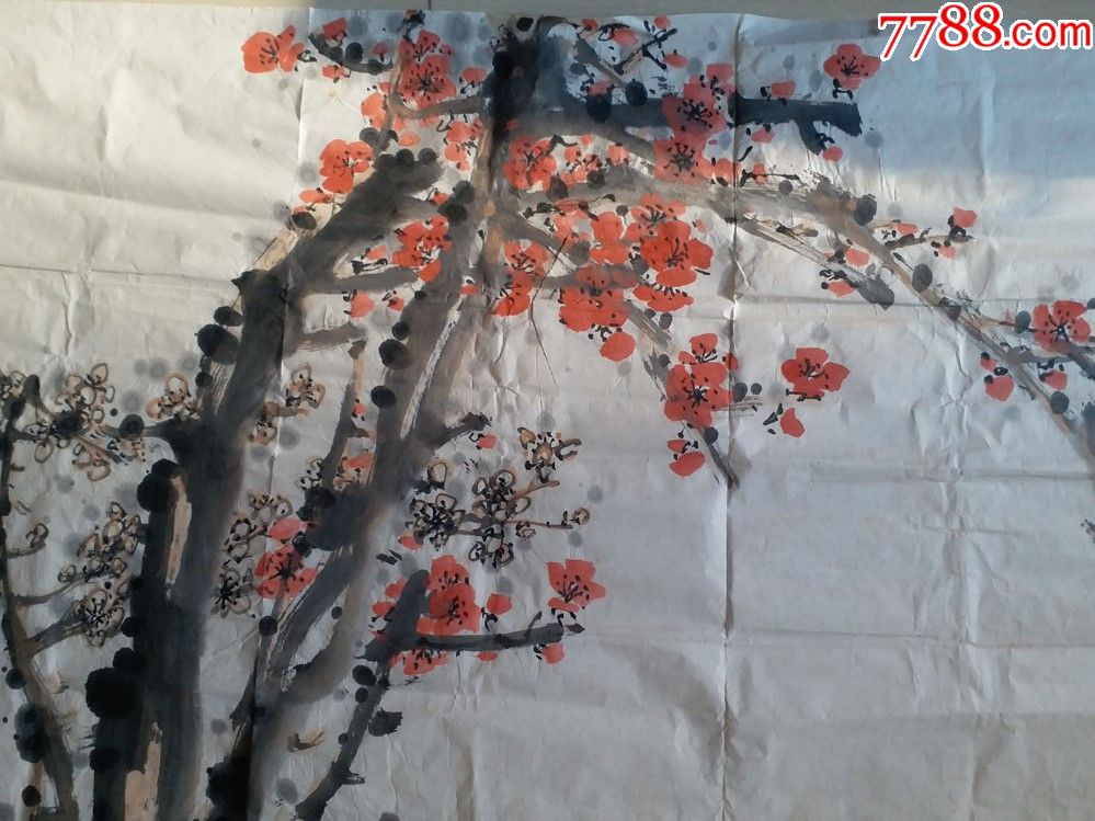 汪慎生弟子,著名花鸟画家刘冠廷"艳于赤城雾"梅花国画一大张