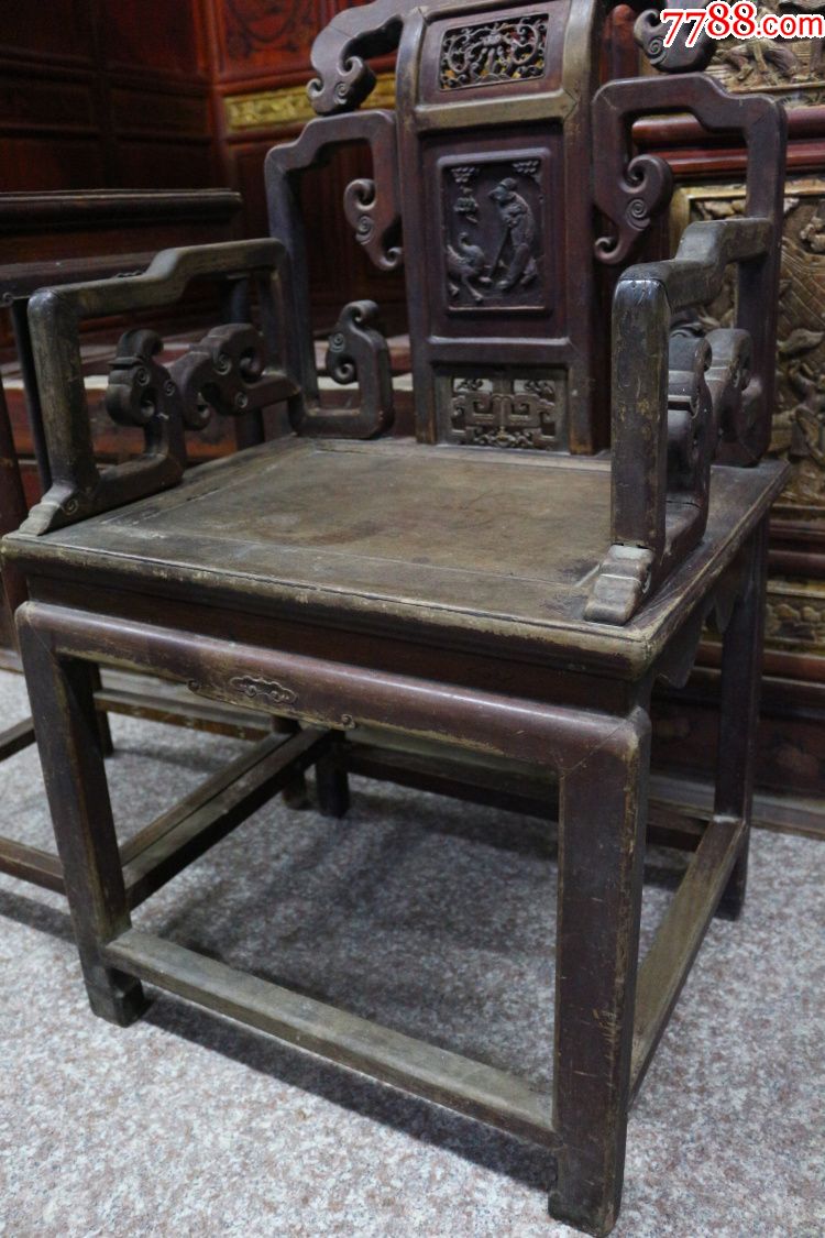 古玩旧货太师椅东阳老物件手工木雕老椅子古董老家具雕花靠背椅