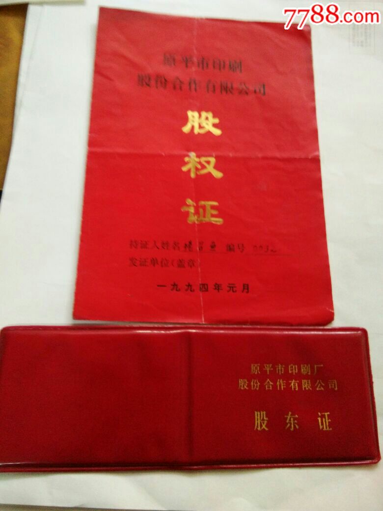 原平,股权证,股东证