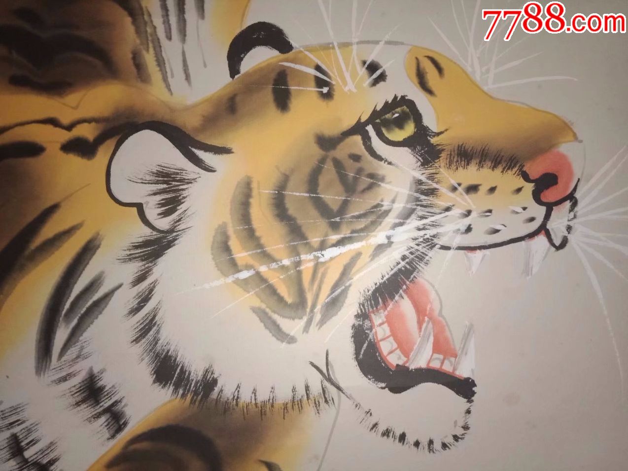 保证纯手工绘画花鸟画国画老虎画猛兽画猛虎下山图,卷轴装裱好的
