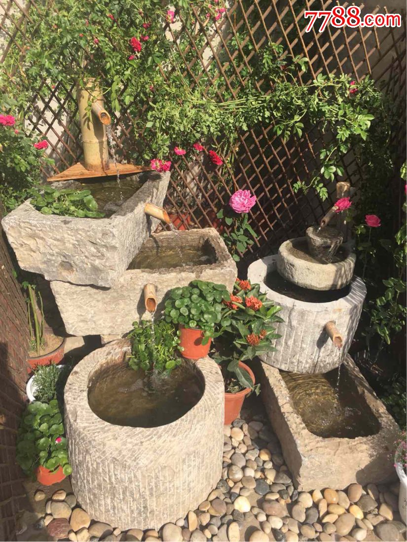 水景喷泉流水庭院水循环摆件工艺品装饰老石槽