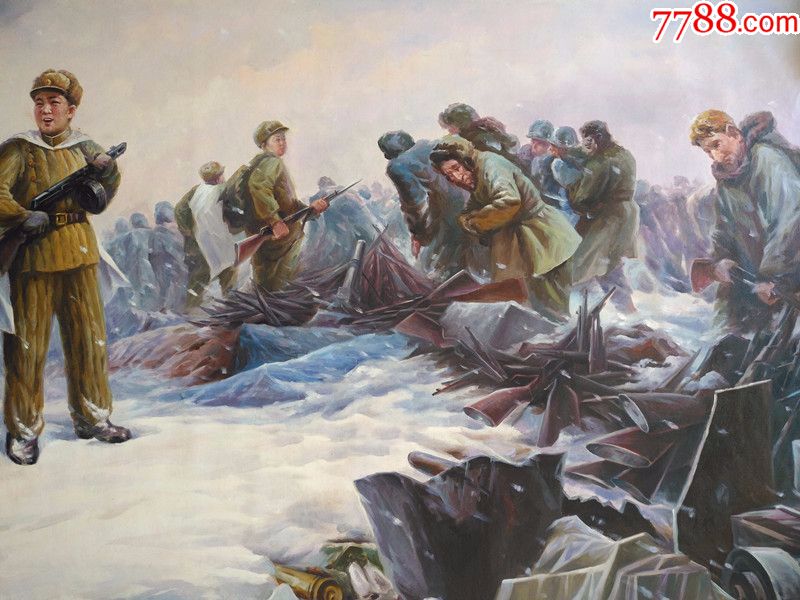 朝鲜功勋画家李哲大幅革命宣传画战争胜利