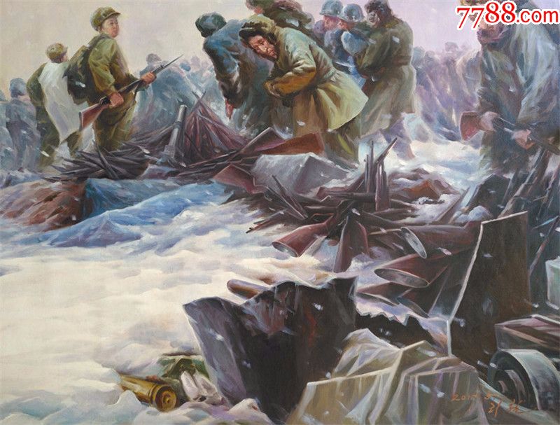 朝鲜功勋画家李哲大幅革命宣传画战争胜利