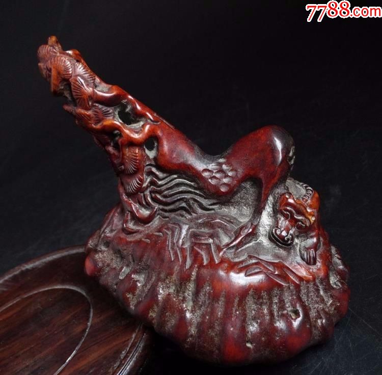 角雕精雕老松树根可做文房笔架笔搁摆件