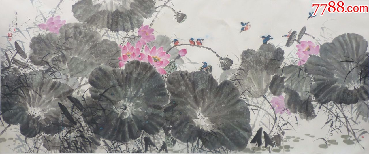 朝鲜水墨画李哲夏日荷花2013年345x142cm