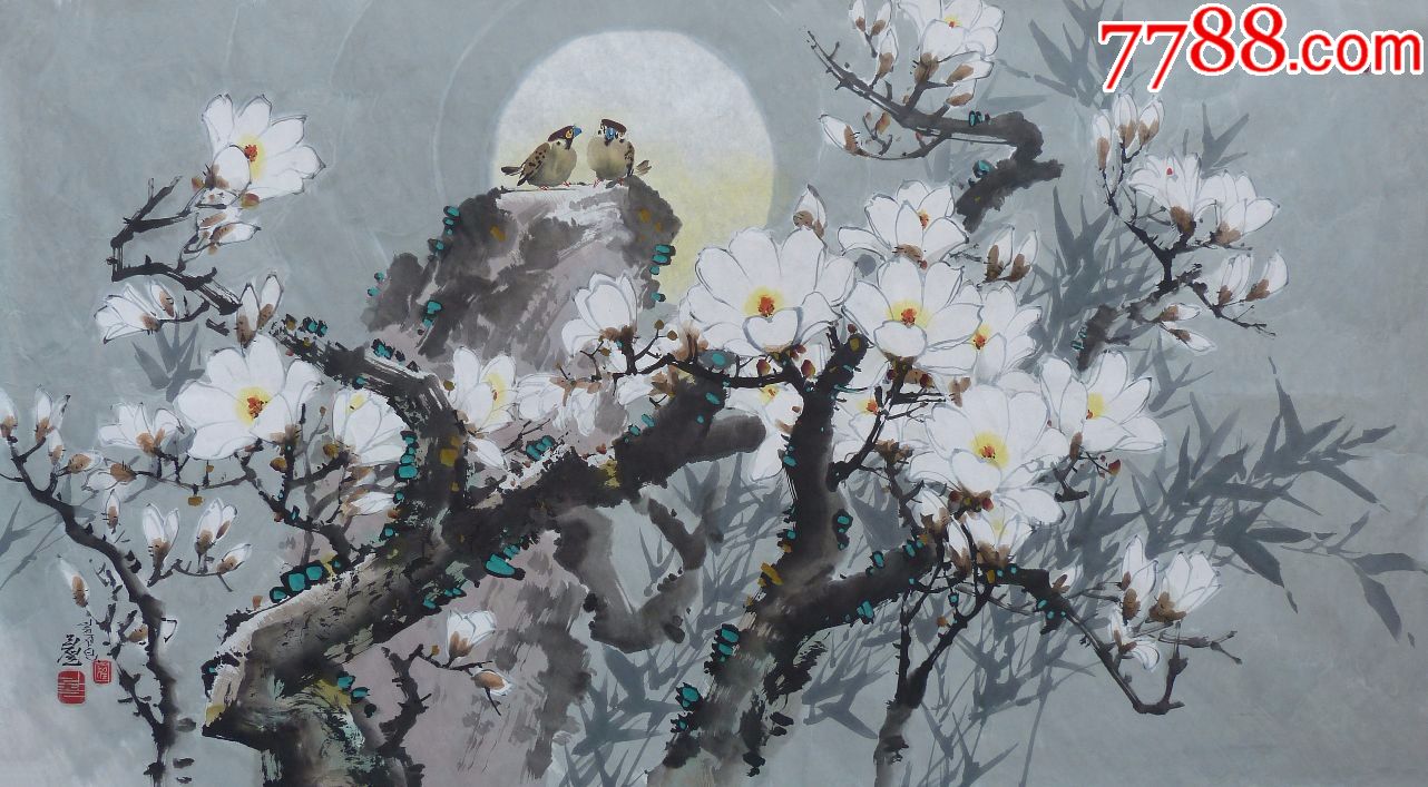 朝鲜水墨画李哲月夜花香2010年123x66cm