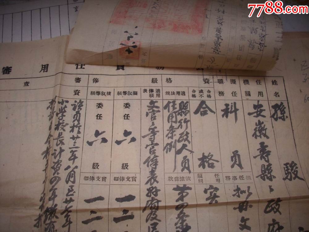 民国36年安徽省寿县【公务员】老档案!公务员