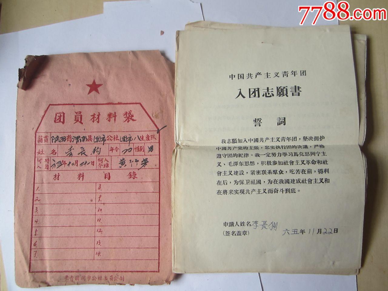 1965年团员材料整套_党员/团员证明_龙点书阁【7788