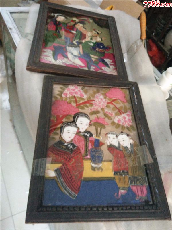 画工特好的两副清代玻璃画