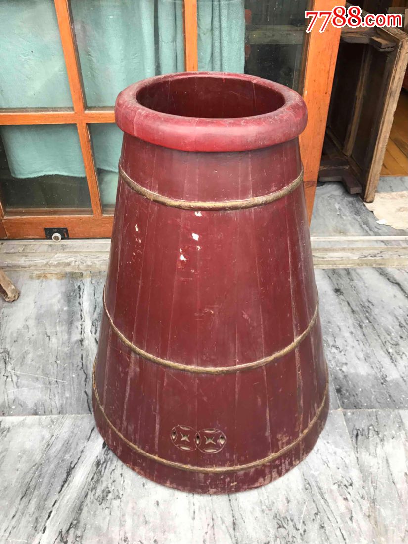 古董古玩收藏杂项清代立桶小孩木桶红漆桶家具