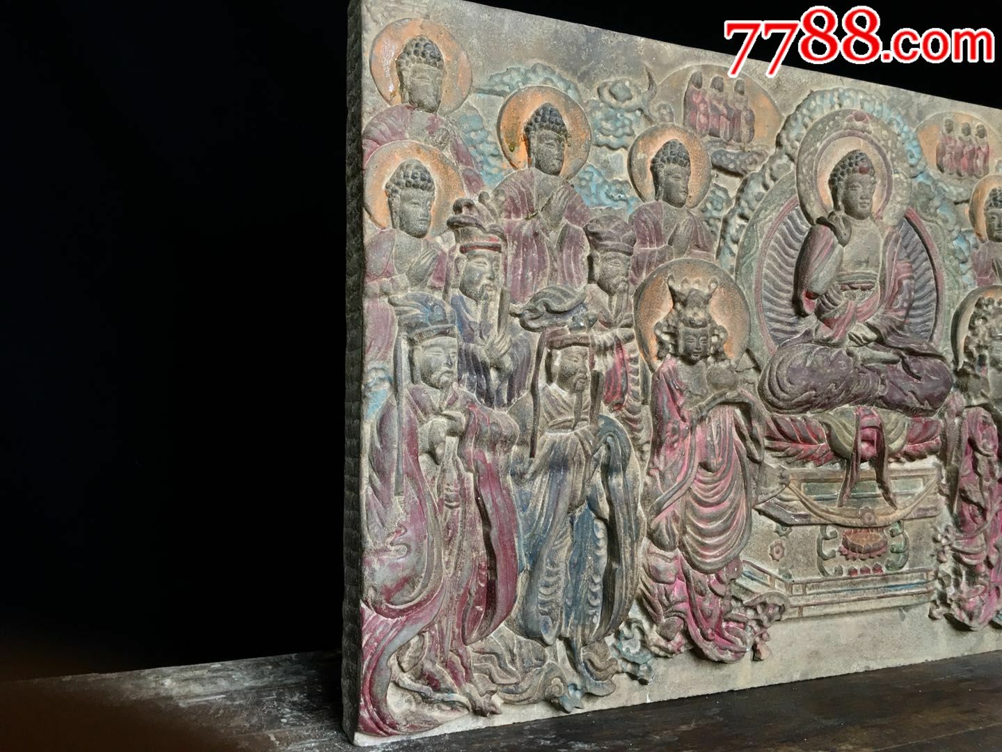 佛祖讲经,万佛朝宗长1米,高60公分,青石彩绘,雕工精湛,细致入微,极致