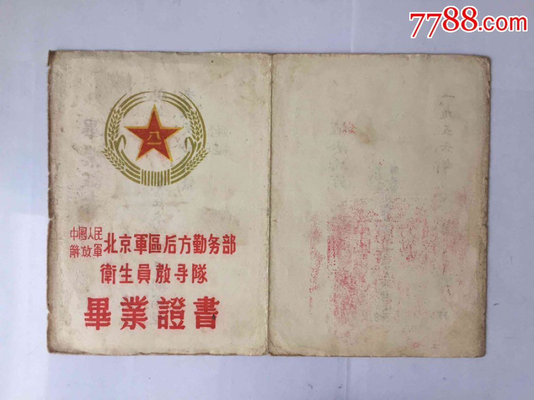 中国人民解放军北京*区后勤部卫生员教导队-毕业证
